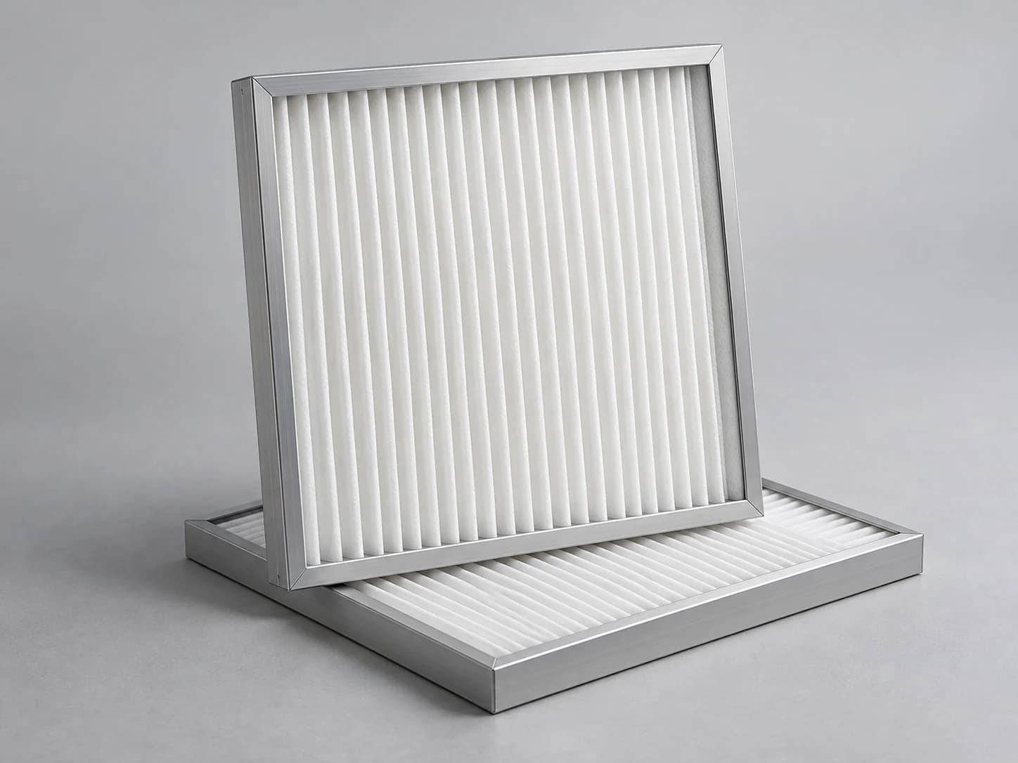 Shallow aluminum-framed pleated panel air filters